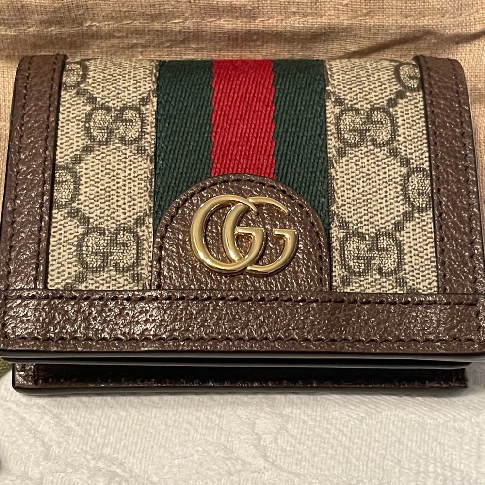 Gucci Brown and Beige Wallet with Red and Green Stripe